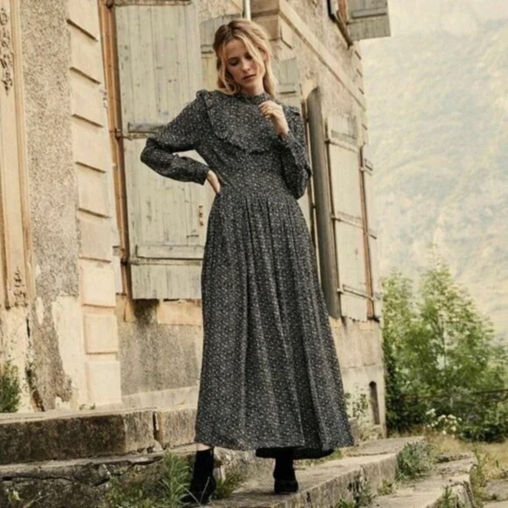 DÔEN Hawthorne Black Dress in Ink Maple Garden